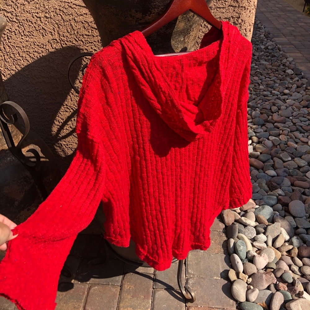 Free People Red Hooded Knit Sweater - Picture 4 of 15
